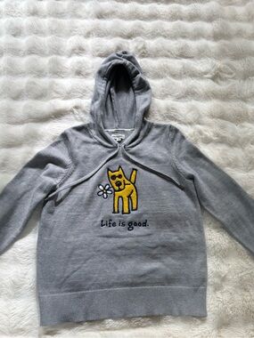 Life Is Good Women's Gray Hoodie with Yellow Dog and Daisy Patch